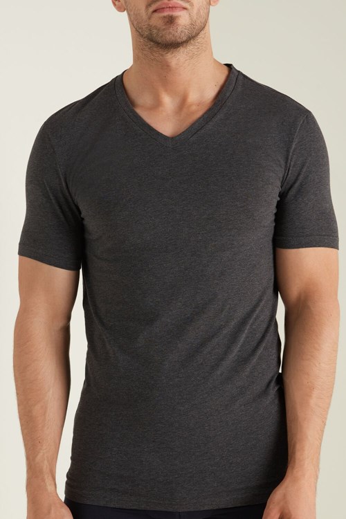Tezenis V-Neck Stretch-Bomull T-Shirt Grå Mörk | ACSTH-1342