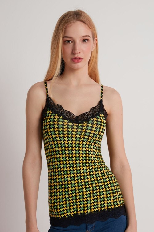 Tezenis V Neck Tank Top with Spets Insert Svarta | QSYKM-8469