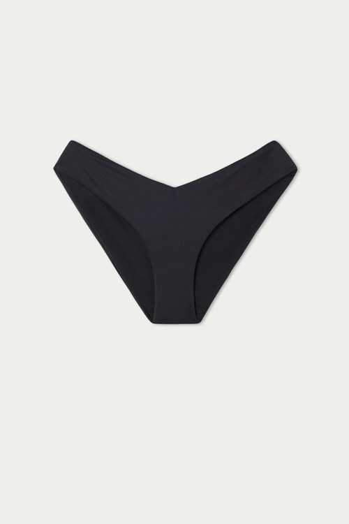 Tezenis V-shaped High-Leg Recycled Microfiber Bikini Bottoms Svarta Svarta | PXGVM-7516