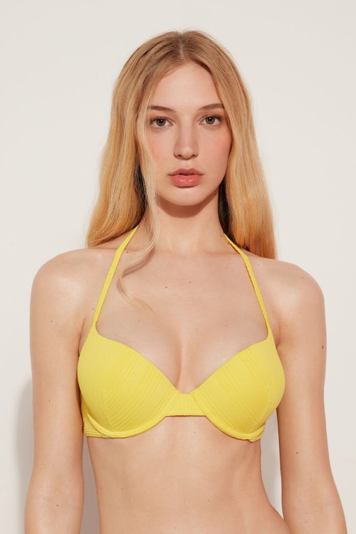 Tezenis Vadderad Recycled Räfflad Push-Up Bikini Top Gula Citron Gula | UWZDY-9036