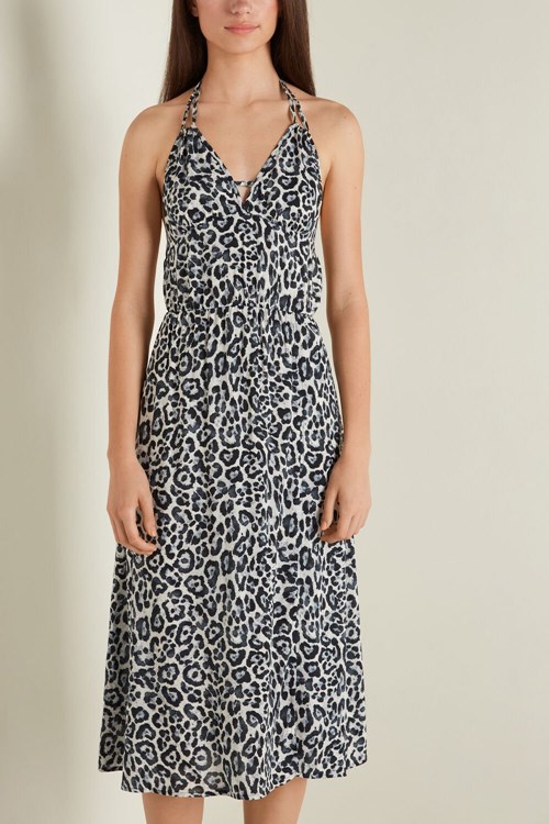 Tezenis Viscose Cloth Triangle Midi Klänning Print Gray Spotted Print 840u | QEOTR-6301
