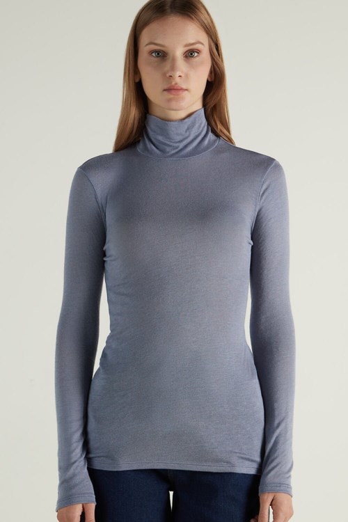 Tezenis Viscose and Merino Ull Turtleneck Top Grå Ljusblå | ZUNCG-4856