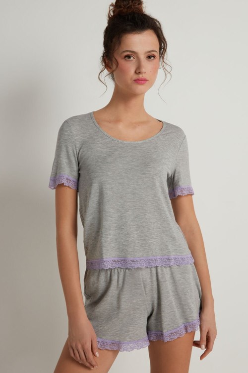 Tezenis Viscose and Spets Korta Pajamas Grå Ljus | VKWXJ-3296