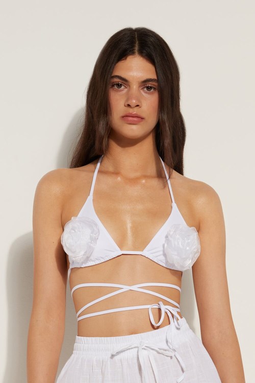 Tezenis White 3D Roses Triangle Bikini Top Vita Vita | LHYMK-9786