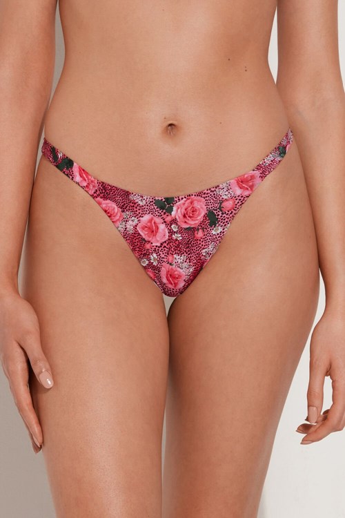 Tezenis Wild Roses String Brazilian Bikini Bottoms Rosa | AOFSY-5607