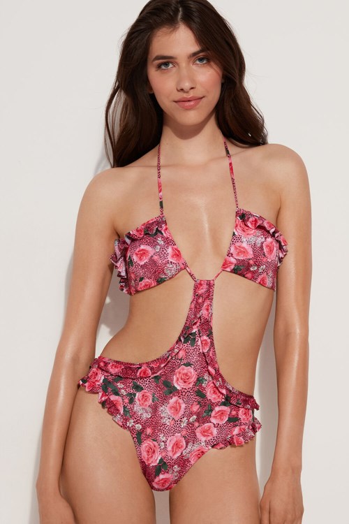 Tezenis Wild Roses Triangle One-Piece Swimsuit Rosa | AKVMG-5324