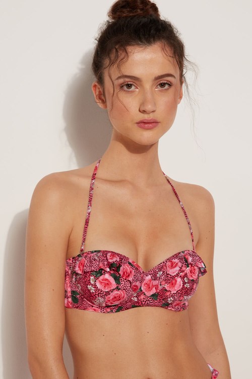 Tezenis Wild Roses Vadderad Bandeau Bikini Top Rosa | CITWU-4129