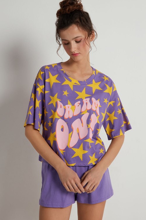 Tezenis “Dream On” Print Korta Bomull Pajamas Print Lilac Star Print 399v | OZEWC-8052