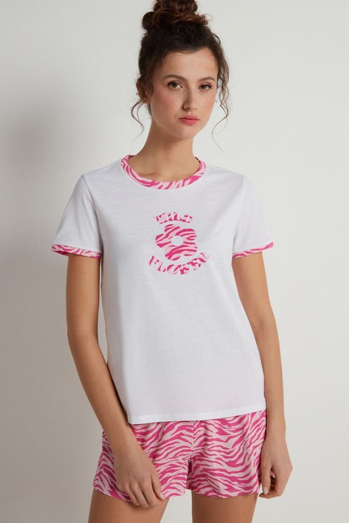 Tezenis “Wild Flowers” Print Korta Bomull Pajamas Rosa Vita | CGZOT-5836