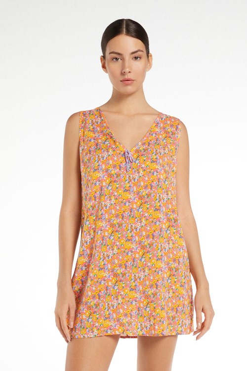 Tezenis Ärmlös Cropped Viscose Fabric Chemise Floral Colorful Floral Print 576v | VUXIB-5604