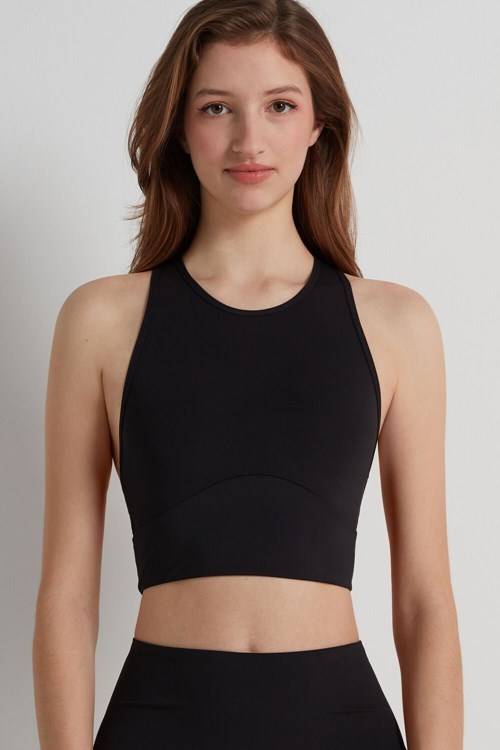 Tezenis Ärmlös Microfiber Crop Top Svarta Svarta | GUVCW-0137